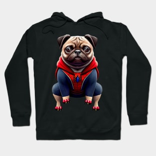 Pug in Superhero Suit - Adorable Pug Dressed as Spider Inspired Hero Hoodie